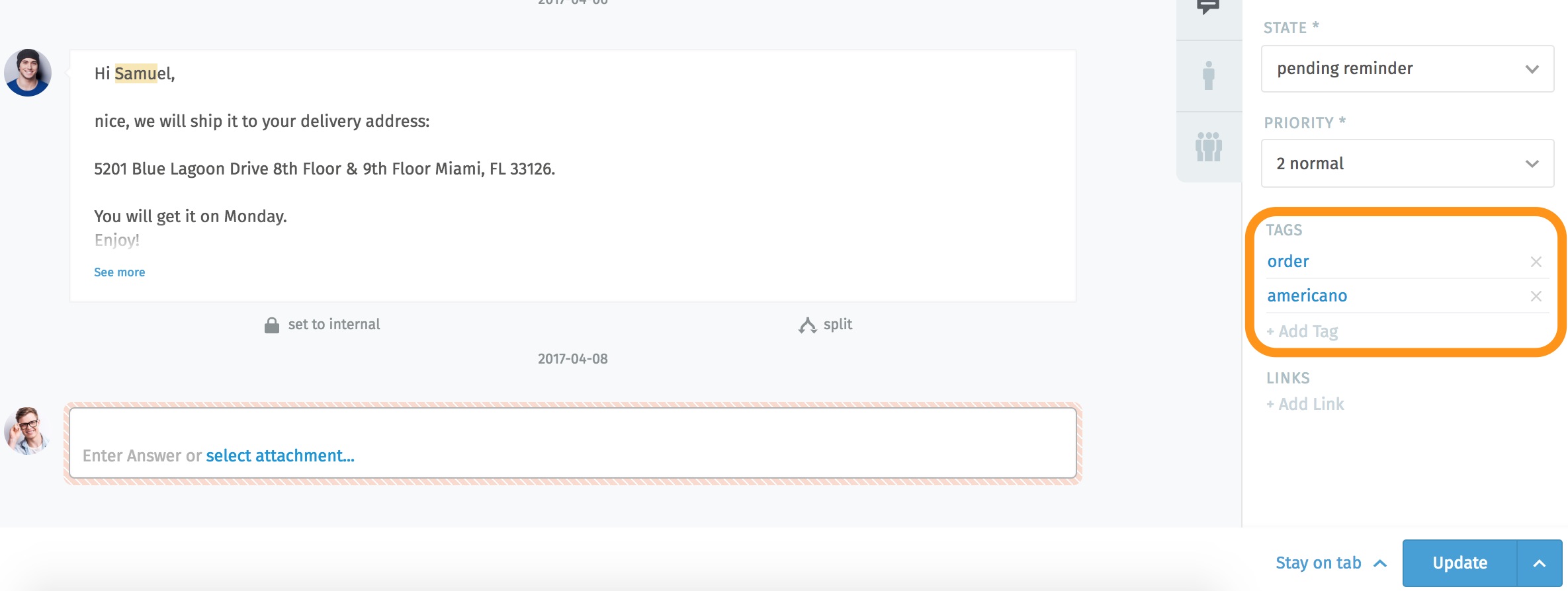 Ticket pane (tags)