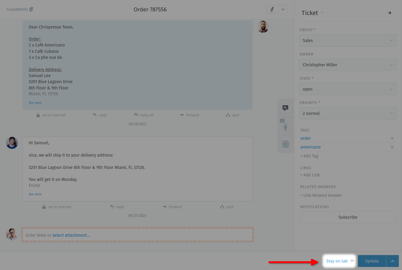 Das Tab-Verhalten kann in Tickets manuell beeinflusst werden