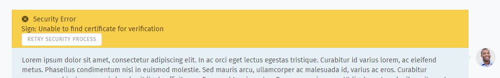 Ticket Artikel zeigen eine Warnung für die fehlgeschlagene Prüfung einer signierten Nachricht