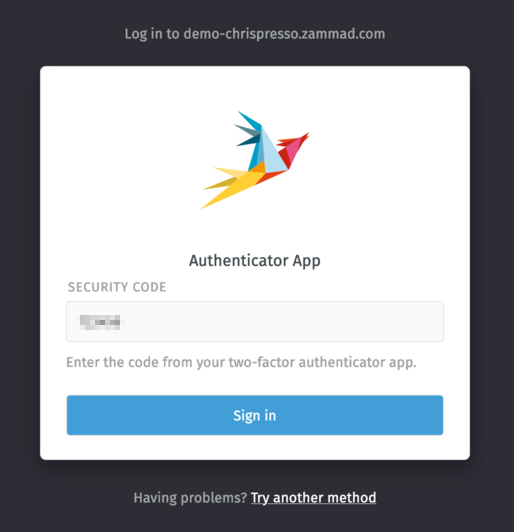 Sicherheitscode Authentifizierungs-App während der Anmeldung