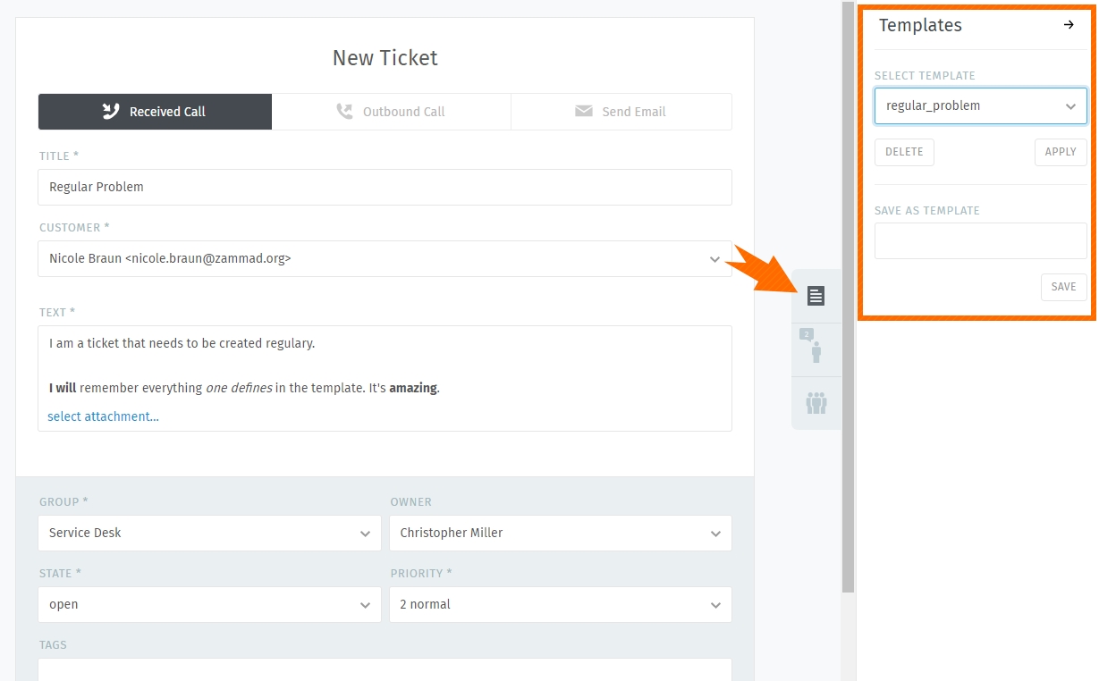 Ticket template dialog