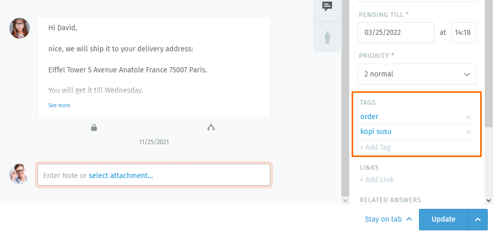 Ticket pane (tags)
