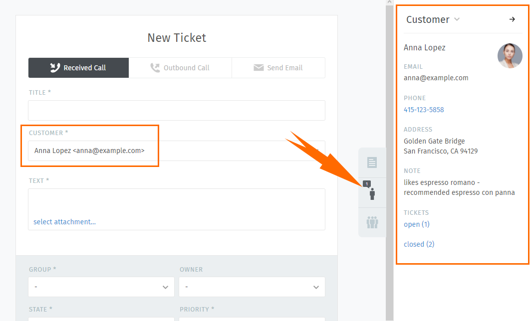 Ticket pane (Customer view)