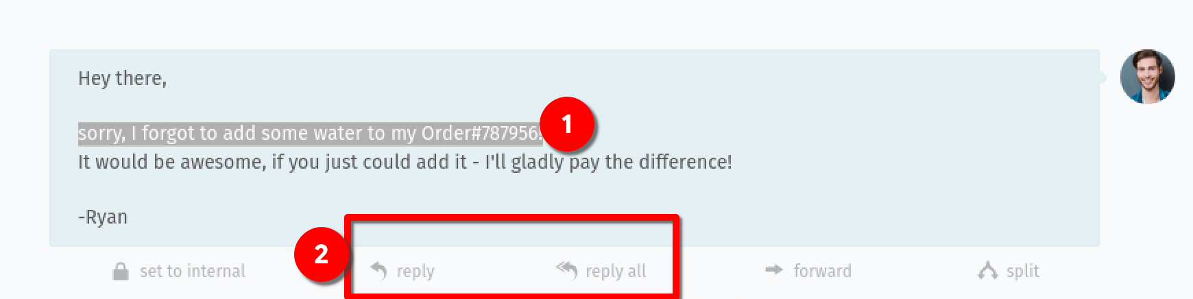 Screenshot shows article with marked text and highlighted reply actions.