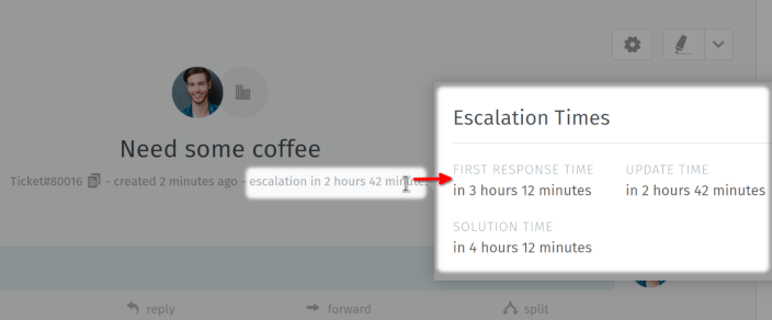 Screenshot showing hovering over escalation note and getting more detailed escalation information.
