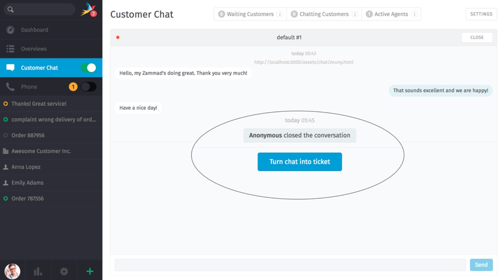 Completed chat window