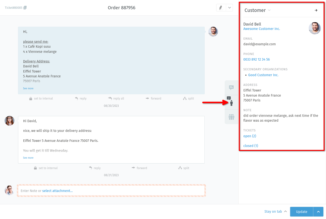 Ticket sidebar (customer view)