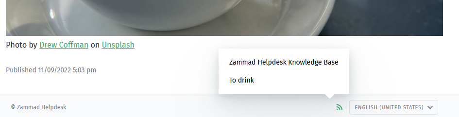 Screenshot showing the context menu of the RSS button