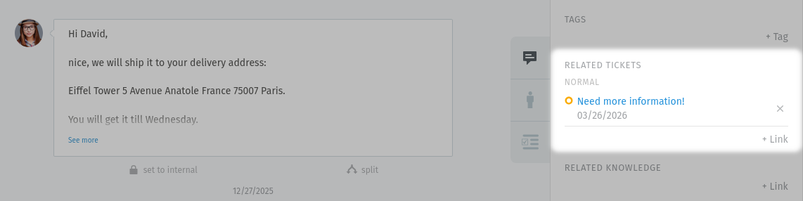 Ticket sidebar: Links