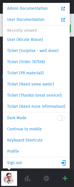User submenu