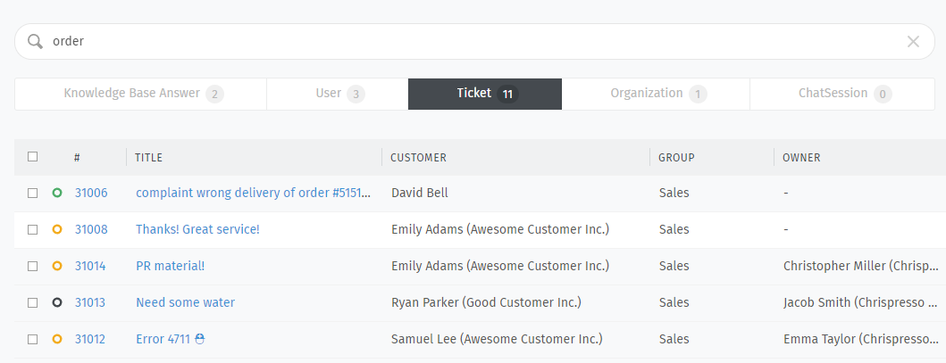 Screenshot shows the search details page with activated "Ticket" tab.