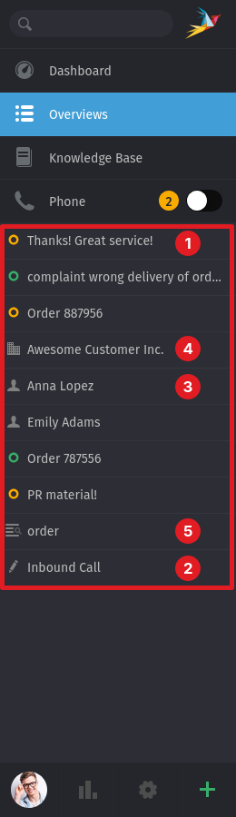 Screenshot shows tabs with highlighting in Zammad's navigation sidebar.