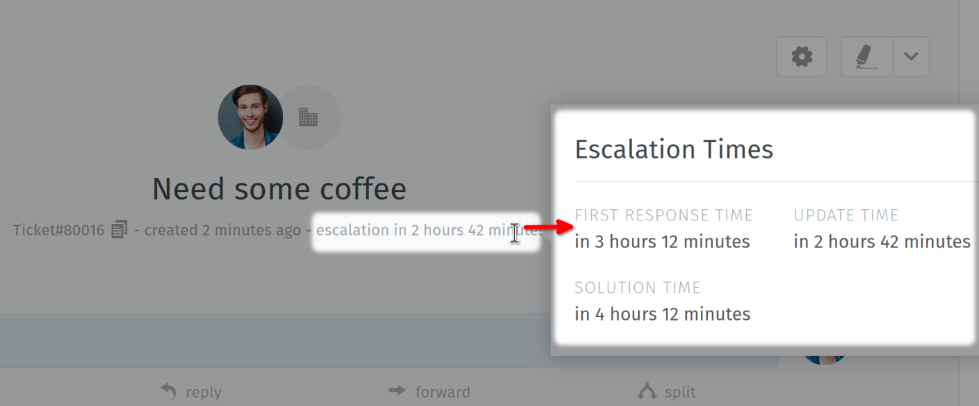 Screenshot showing hovering over escalation note and getting more detailed escalation information