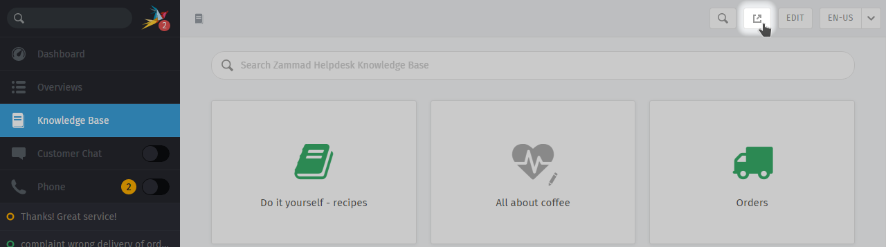 Link Knowledge Base alla knowledge base pubblicata
