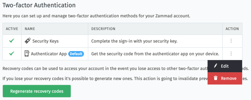 Rimuovi metodo a due fattori in Password e Autenticazione