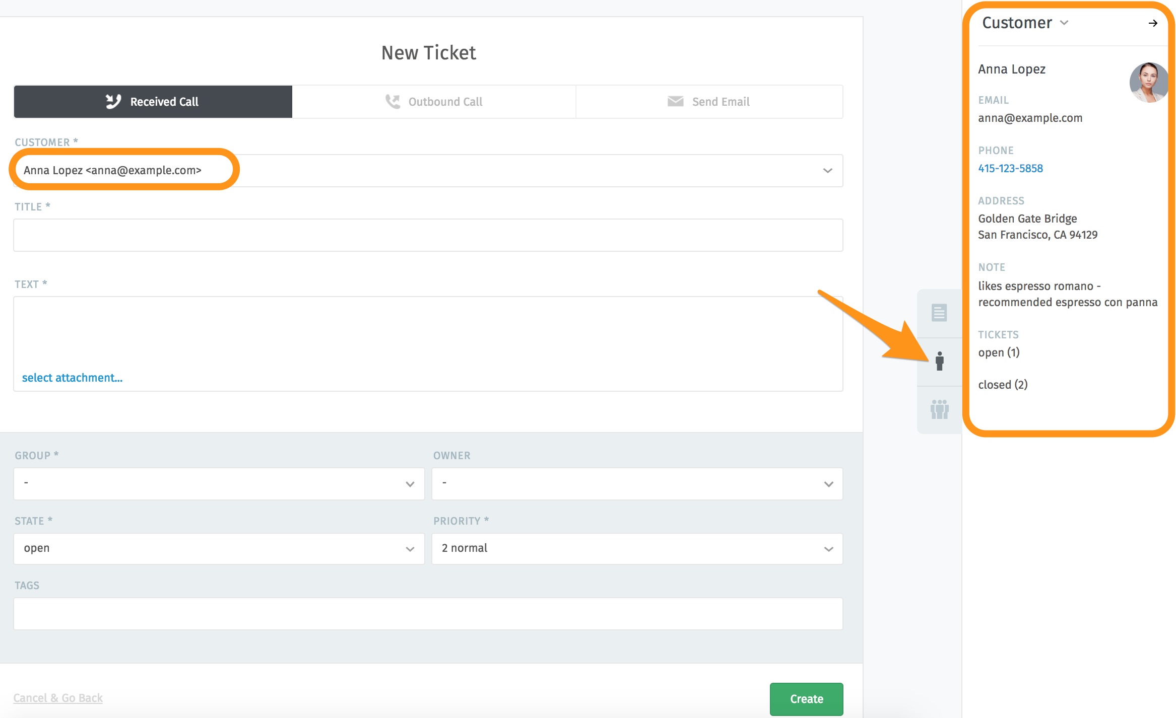 Ticket pane (Customer view)