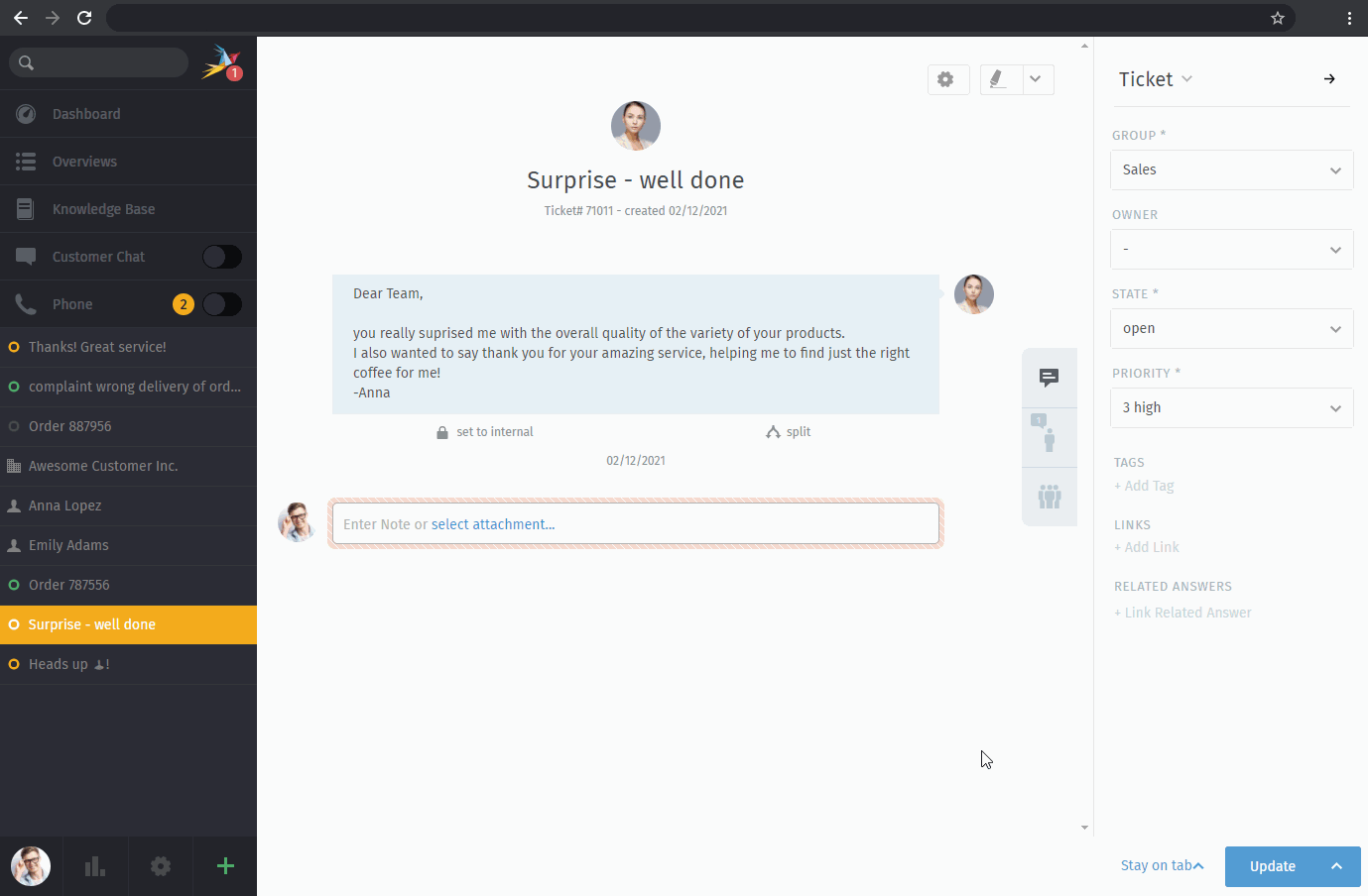 Screencast showing how to run a macro within a ticket view.