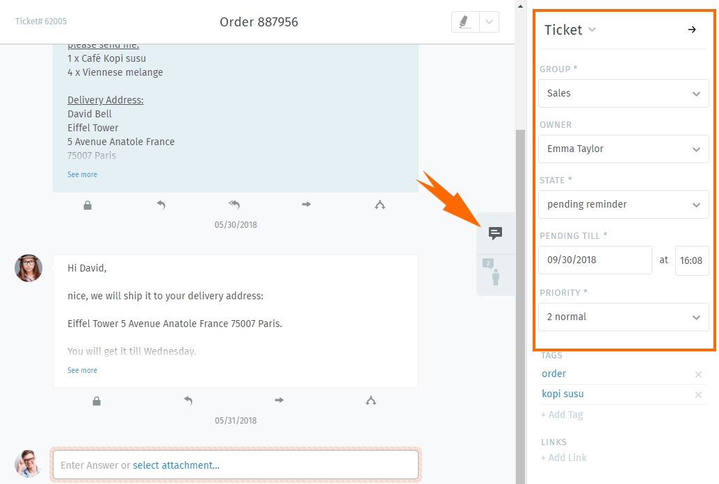 Default ticket pane view