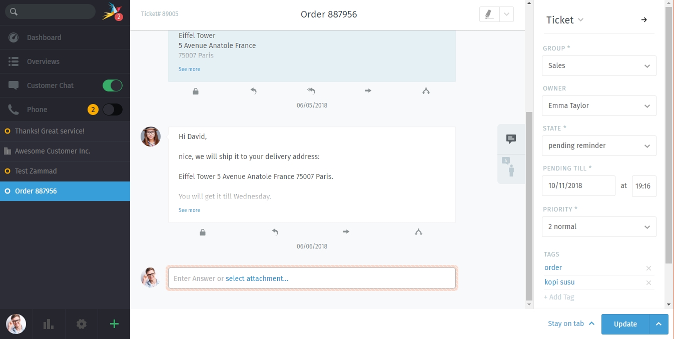 Ticket thread view