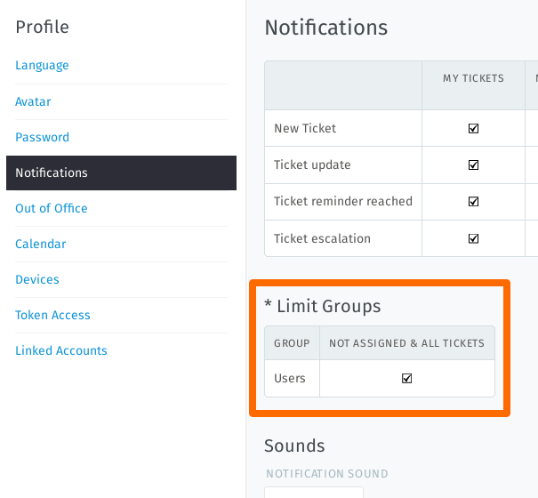 Profile > Notifications menu
