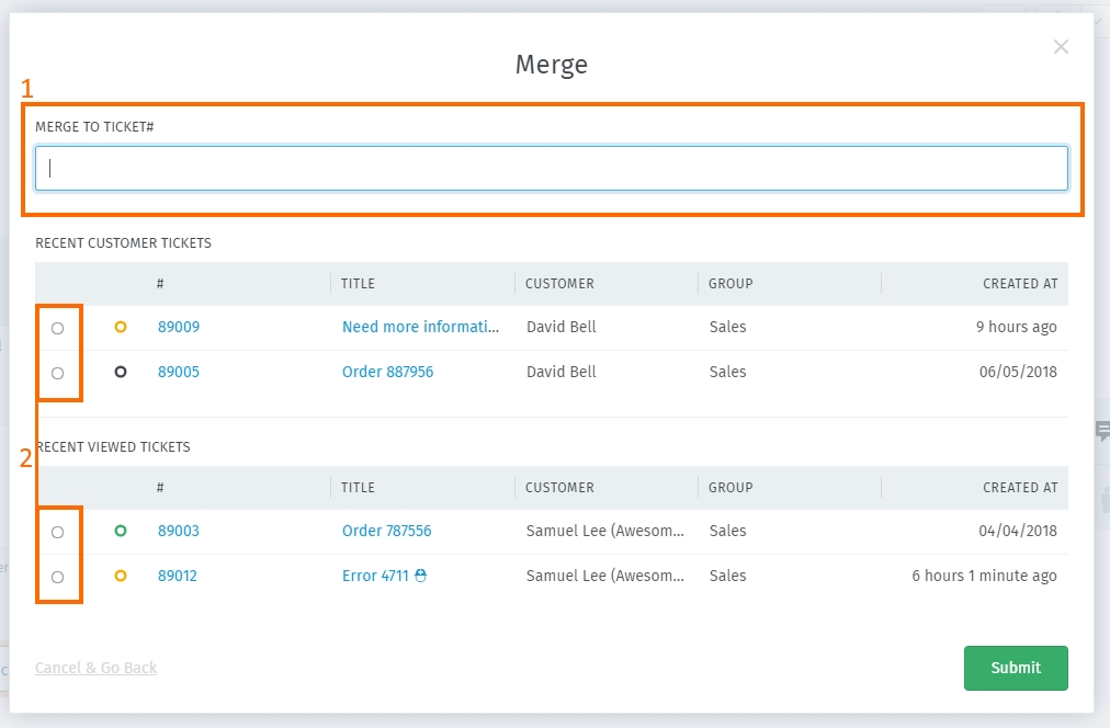Merge ticket dialog