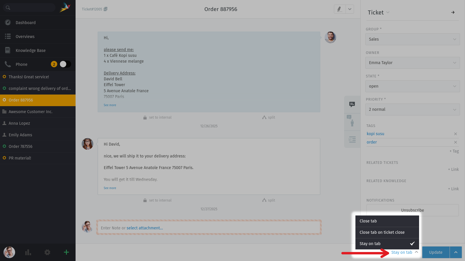 Tab behavior can be adjusted in tickets manually